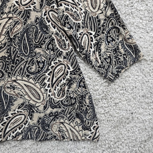 Croft & Barrow Top Womens 2X Black Tan Paisley Pullover 3/4 Sleeve Knit Boho - Picture 2 of 12